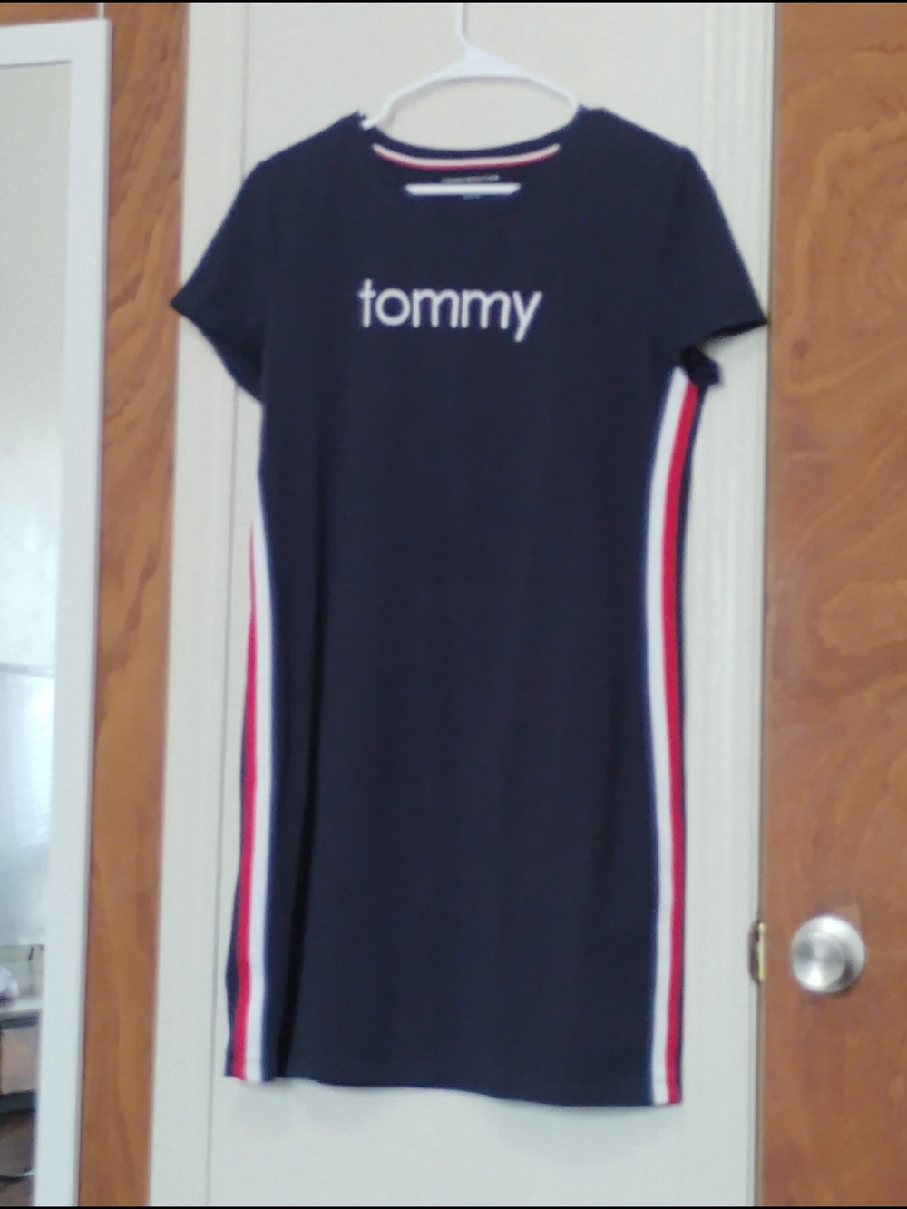 Tommy Hilfiger Navy Tee Dress with Red & White Side Stripes Women's Size Medium
